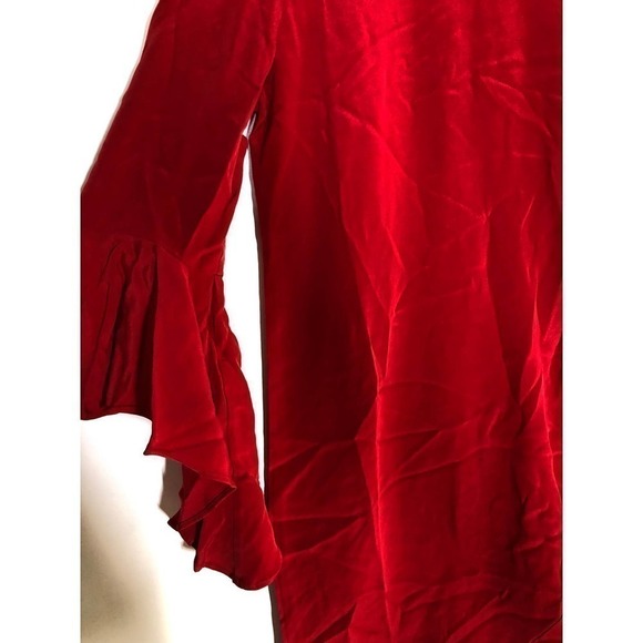 Alexis Hazel Asymmetric Dress Ruffle Trim Bell Sleeve Red M - Picture 8 of 12